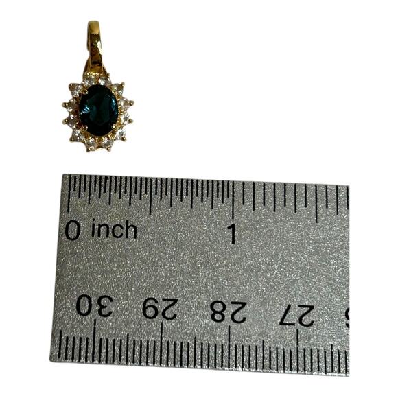 Blue Glass Clear Crystal Rhinestone Charm Pendant Gold Tone - Picture 5 of 6